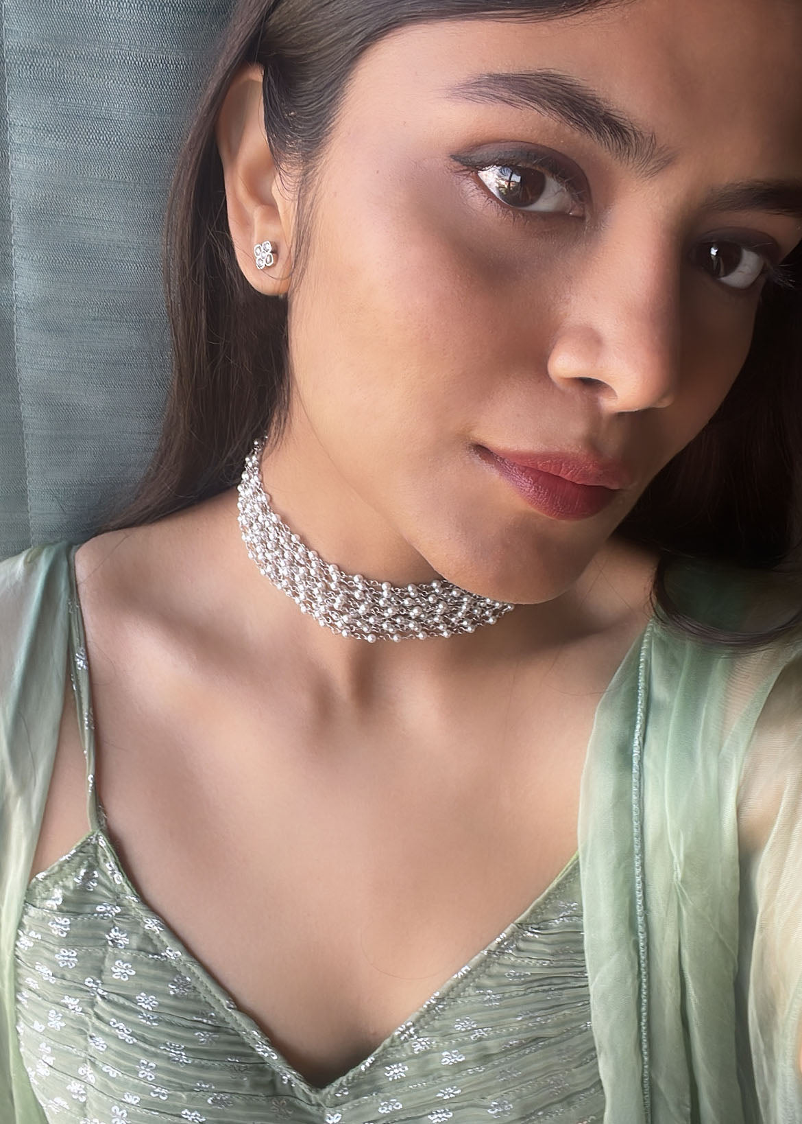 Silver Pearl Strands Choker
