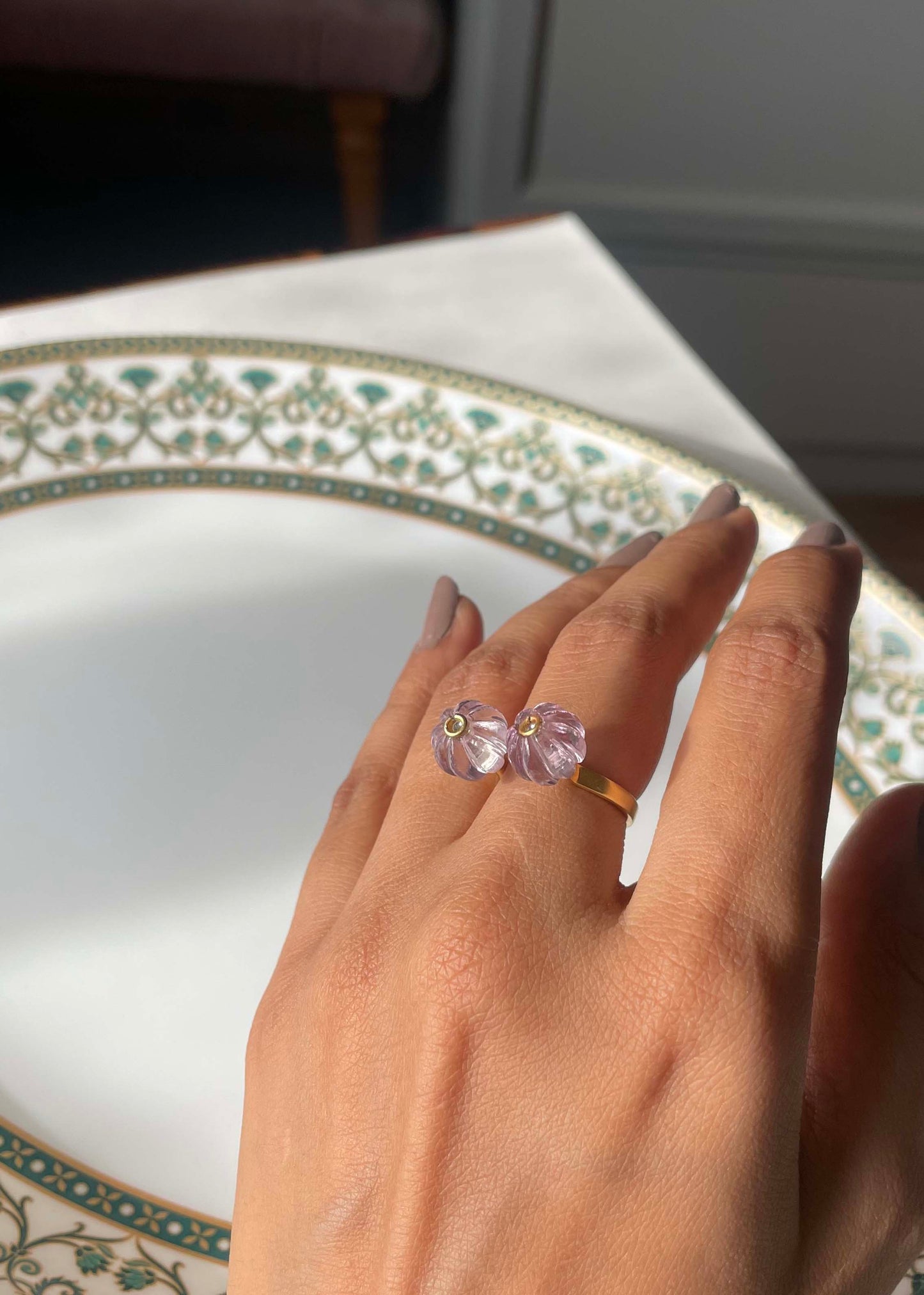 Natural Carved Melon Bead Ring