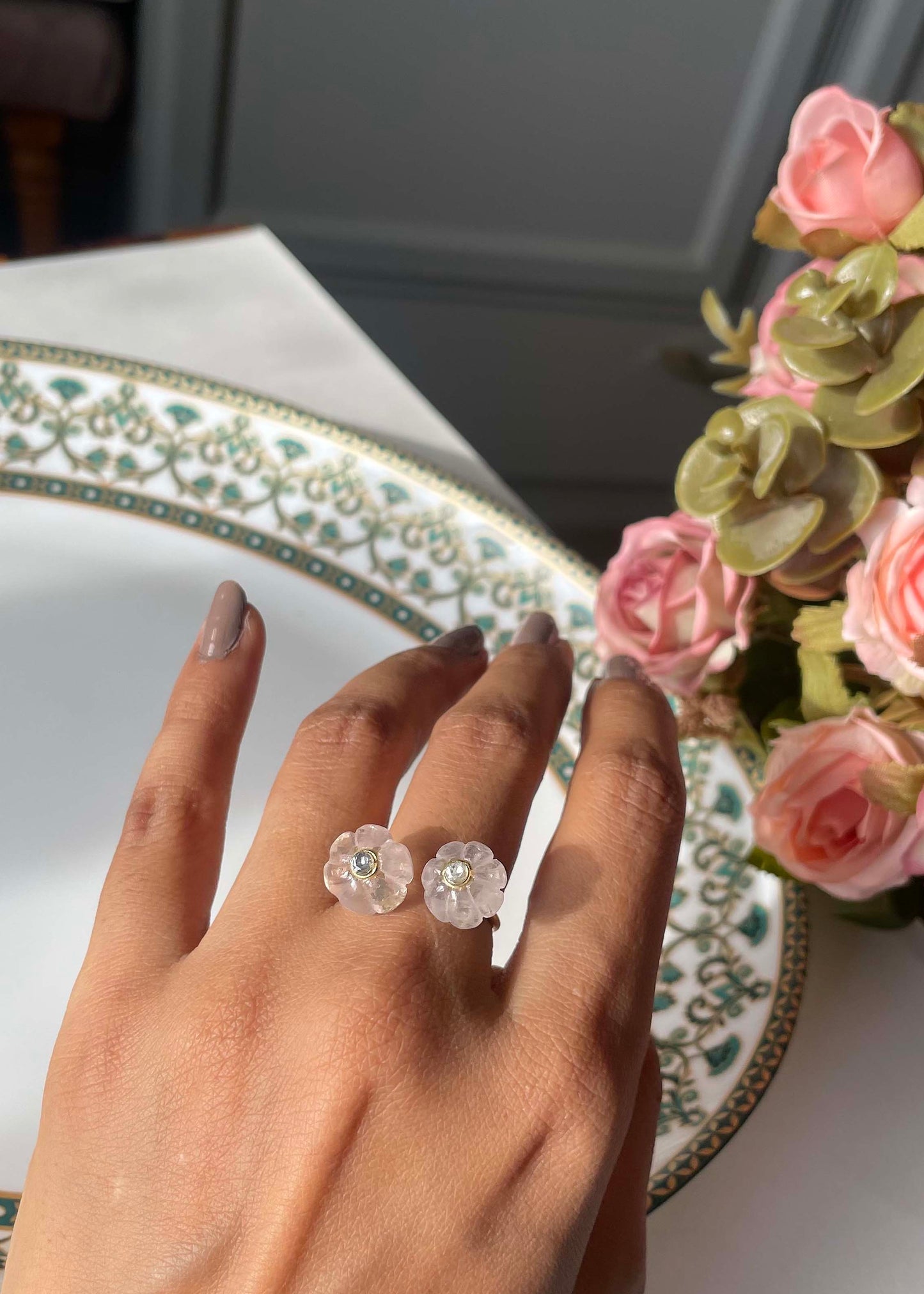 Natural Carved Melon Bead Ring