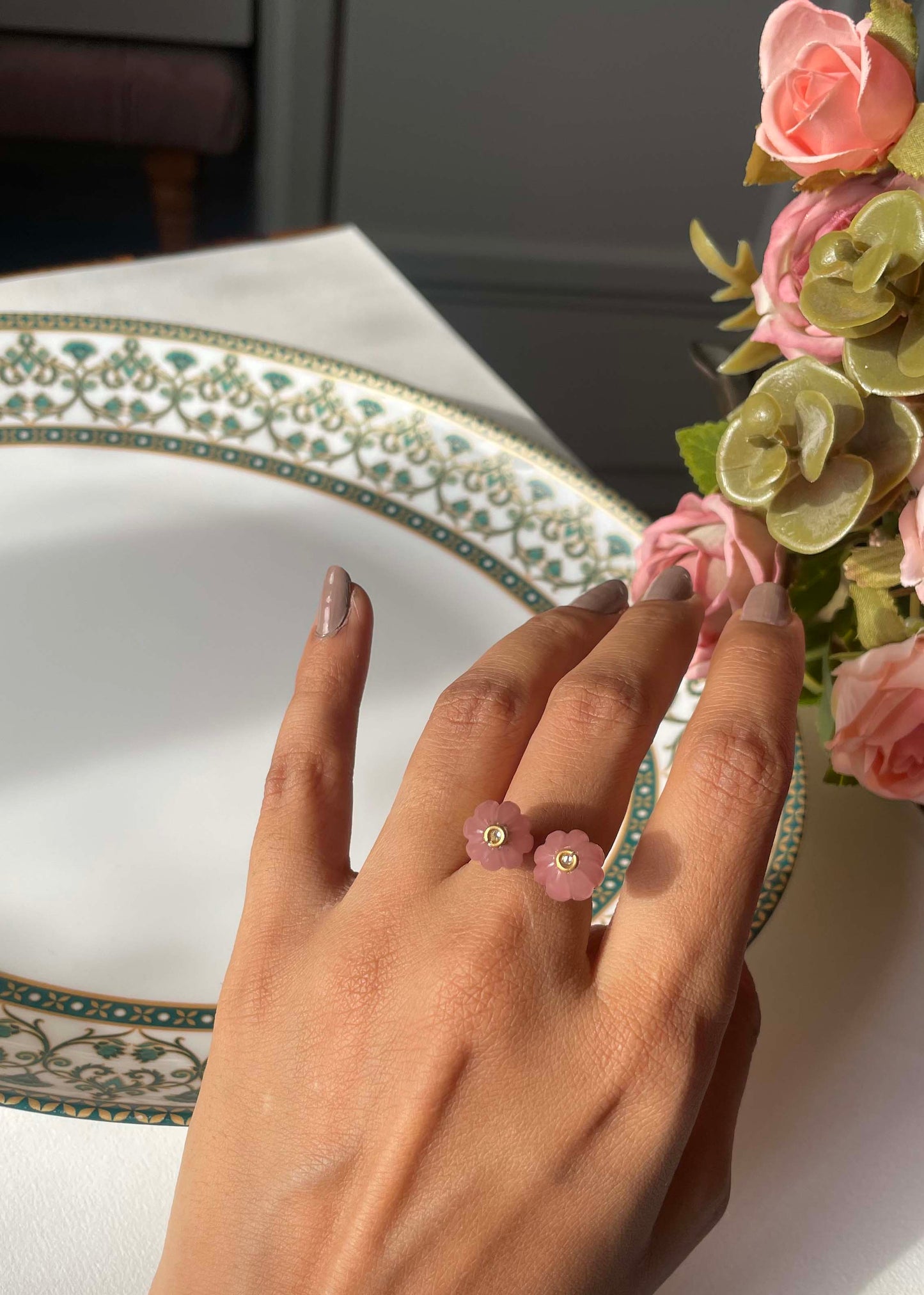 Natural Carved Melon Bead Ring