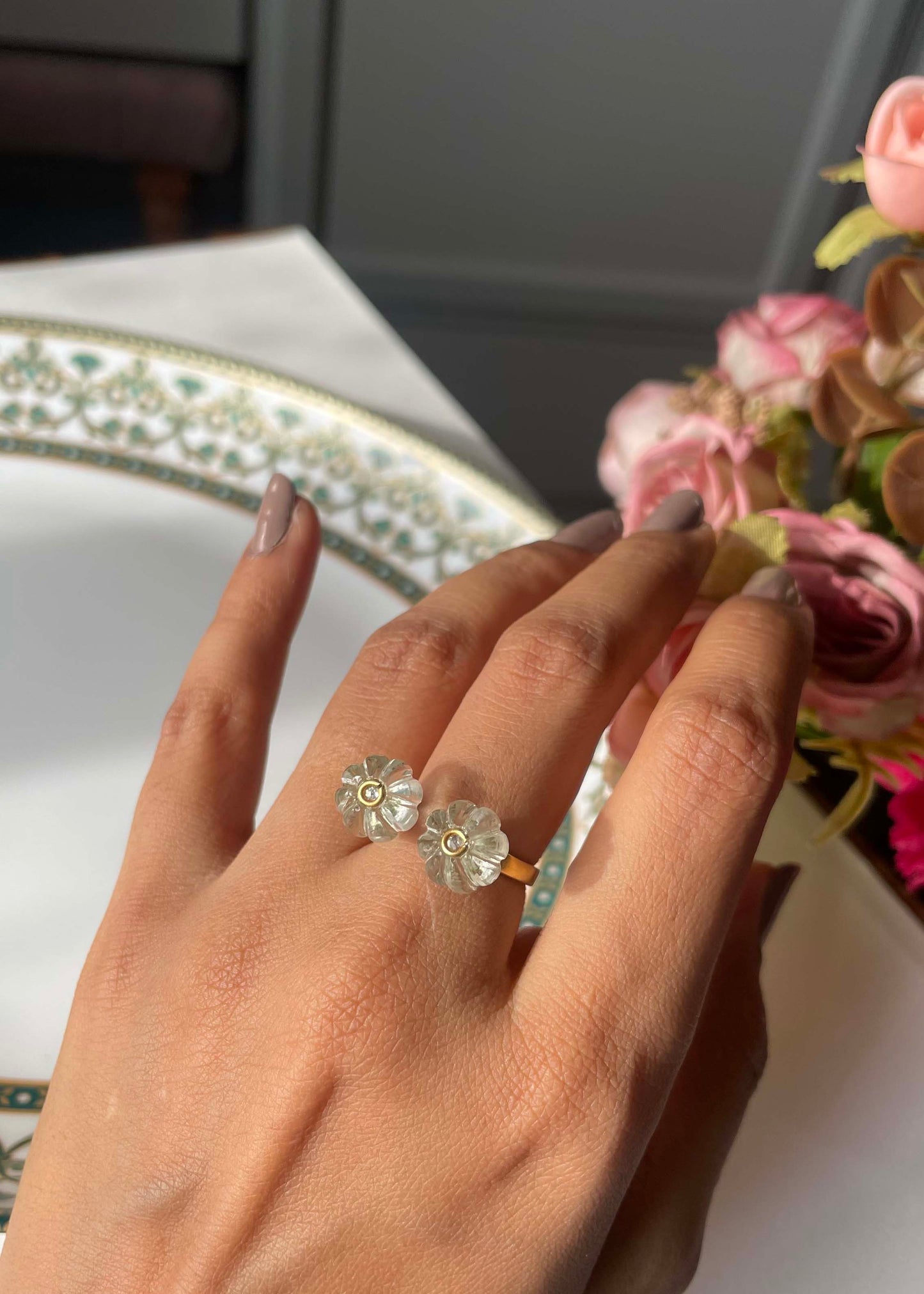 Natural Carved Melon Bead Ring