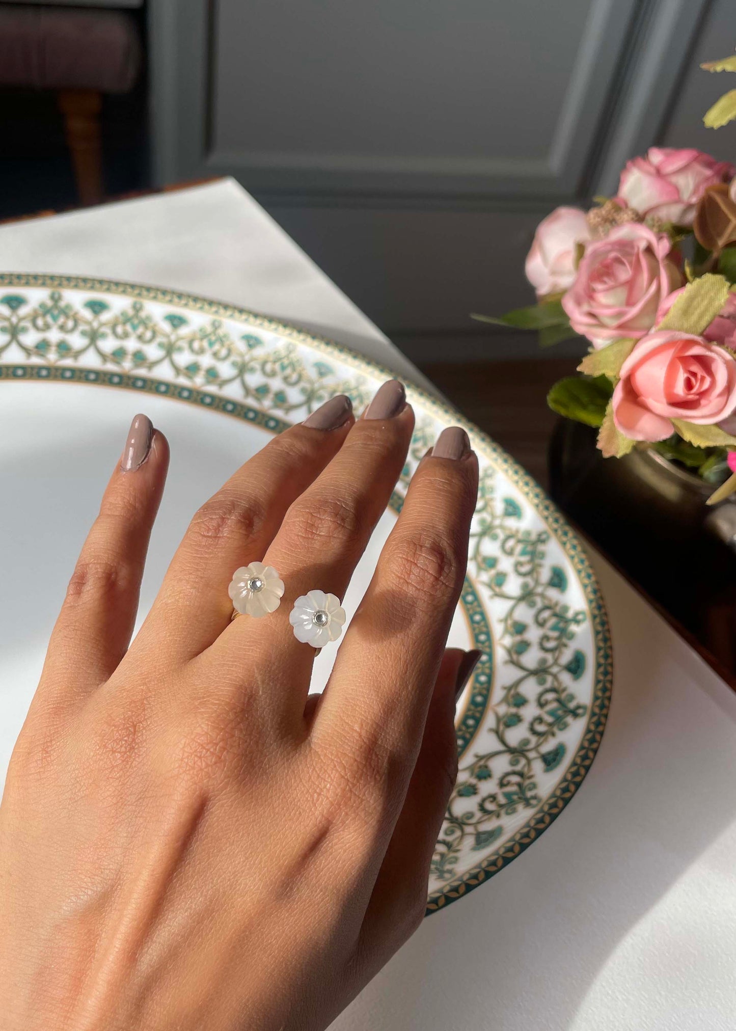 Natural Carved Melon Bead Ring
