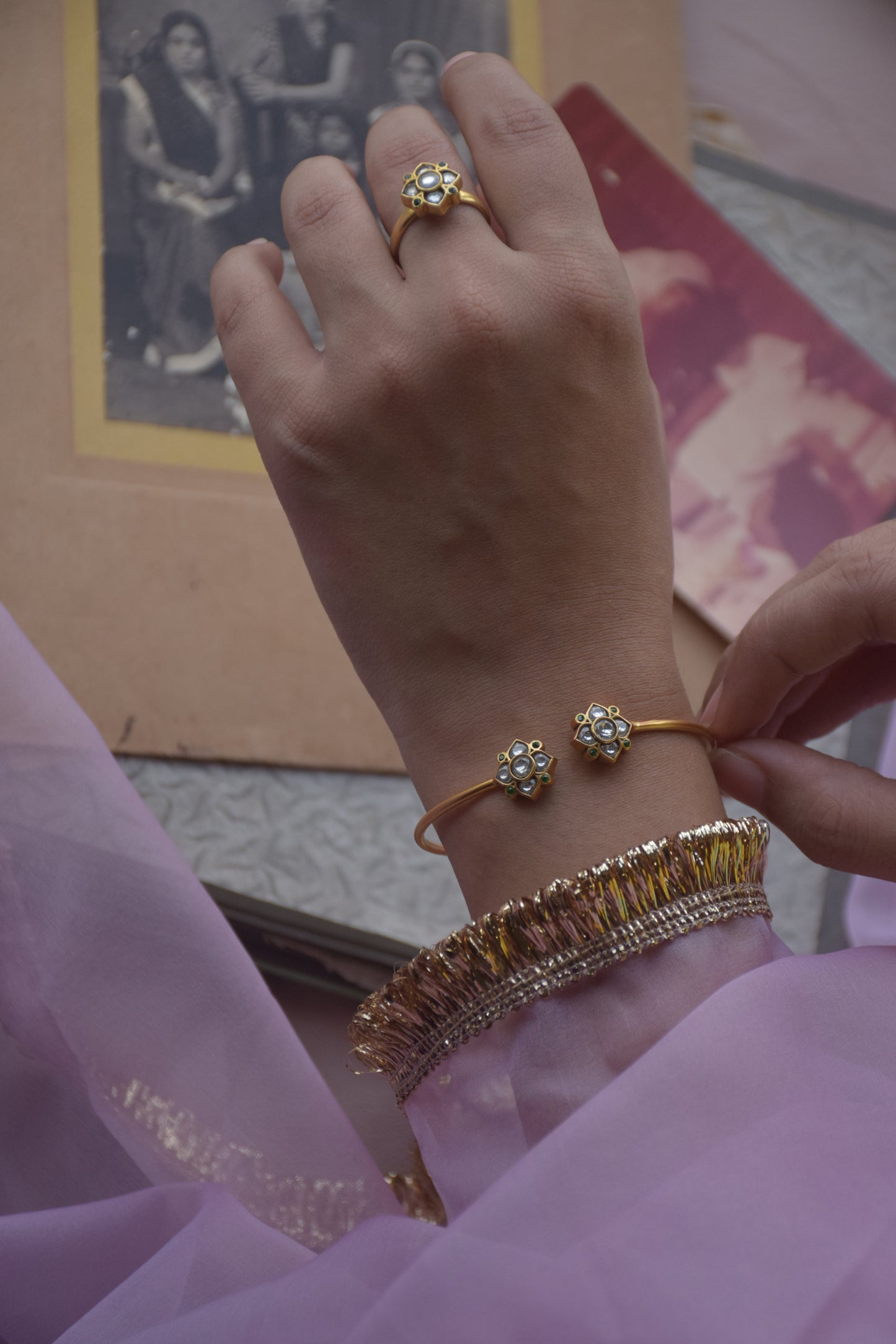 Pihu Adjustable Bangle crafted in 925 silver with elegant gold plating.