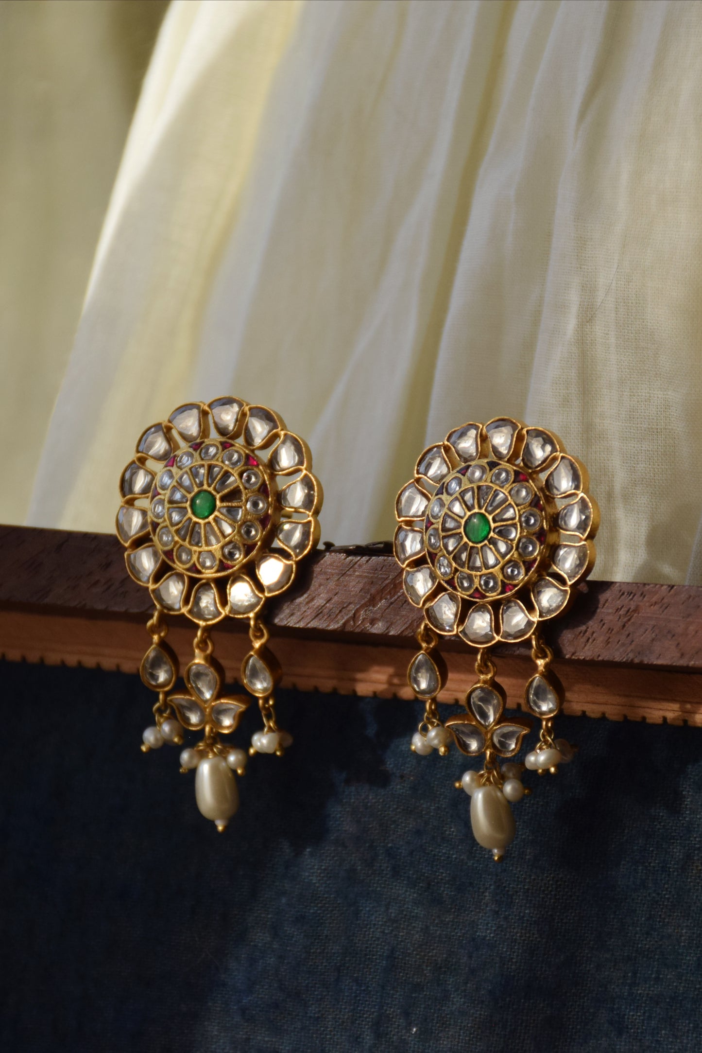 Nuvi Jewels Nagma Earrings, sterling silver with colorful Jadau stones, lightweight and elegant for festive wear.