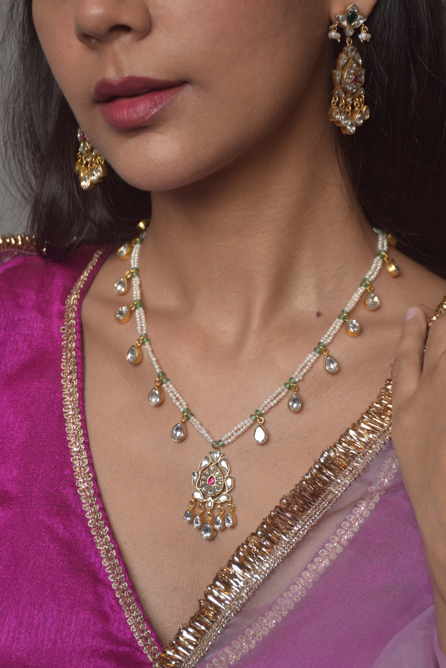 25 sterling silver Lalita Jadau bridal necklace with floral pendant, handcrafted stonework and layered freshwater pearls Latest Designer Silver Jewellery Online in India
Explore handcrafted silver jewelry rooted in tradition