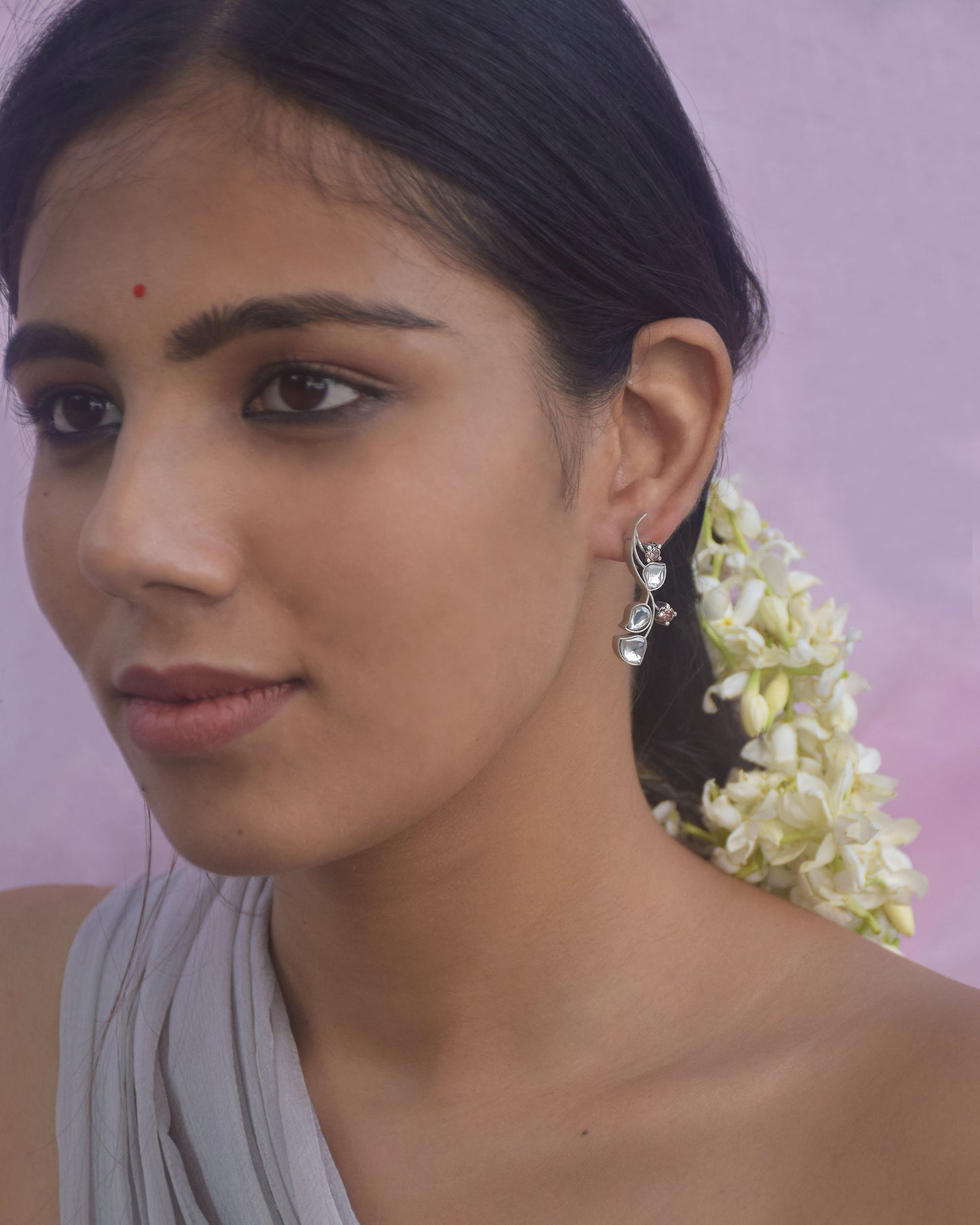 Nuvi Jewels Rohini Earrings in sterling silver gold plated with floral motifs and elegant handcrafted design