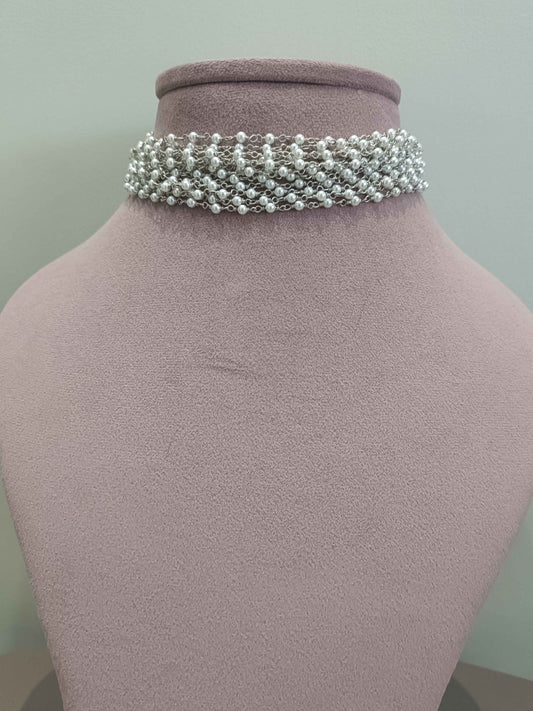 Silver Pearl Strands Choker