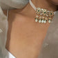 Shyama Choker handcrafted in 925 silver, featuring three round units adorned with Jadau stones, delicately draped along lines of pearls.