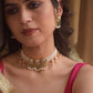 Roop Choker Necklace crafted in 925 silver featuring three classic chaand-phool motifs adorned with hanging rice pearls and green aventurine beads.