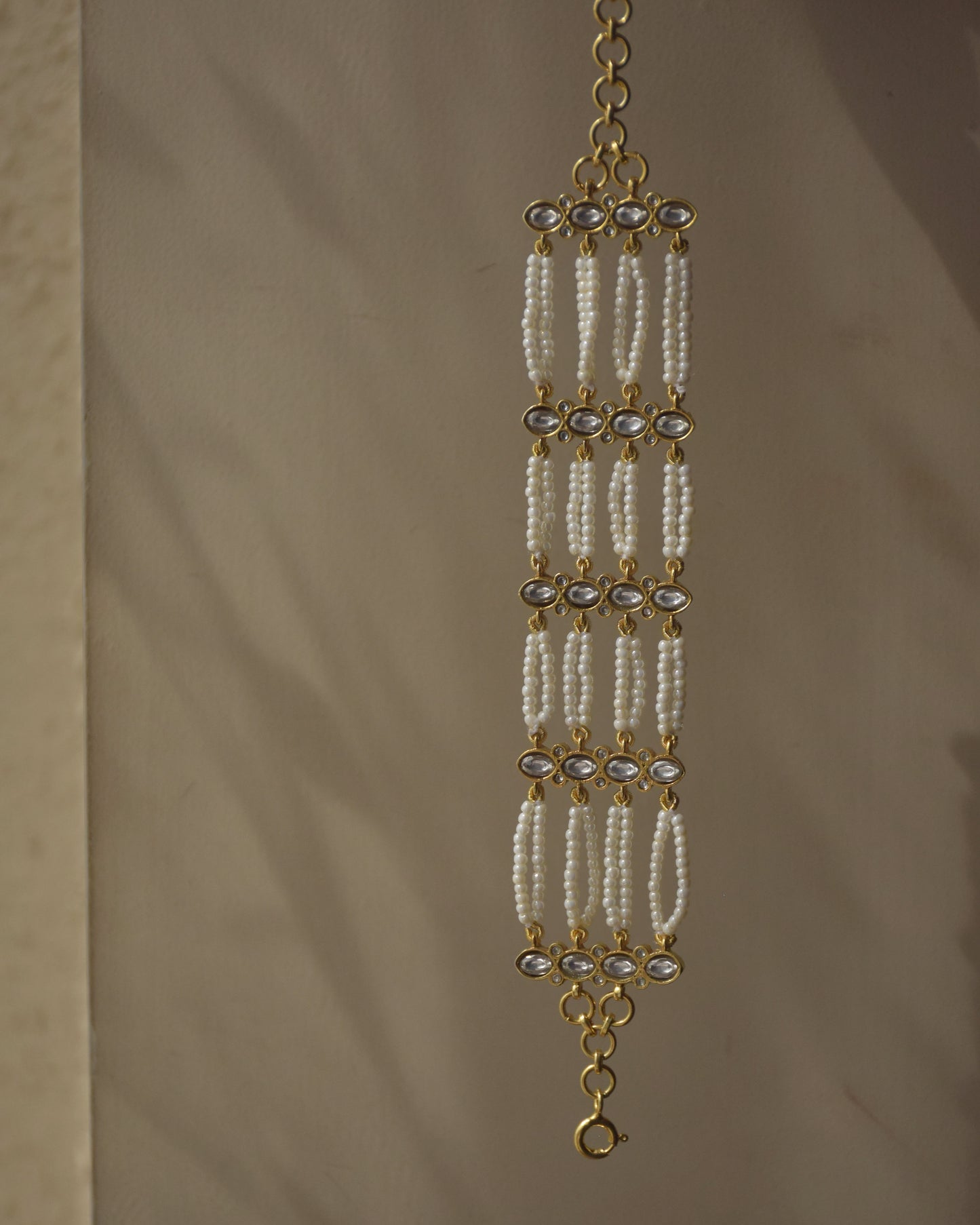 Classic Indian bracelet with pearls and Jadau stones in 925 silver Buy online pure silver jewellery in Ahmedabad