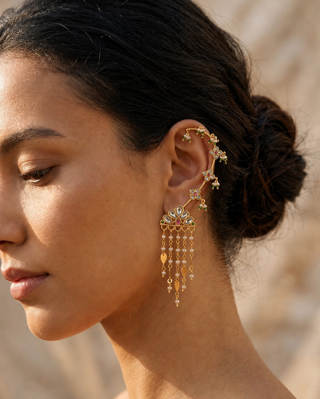 Silver Aarini Earcuffs in 925 sterling silver with gold finish, handcrafted ear cuff jewelry | NUVI JEWELS