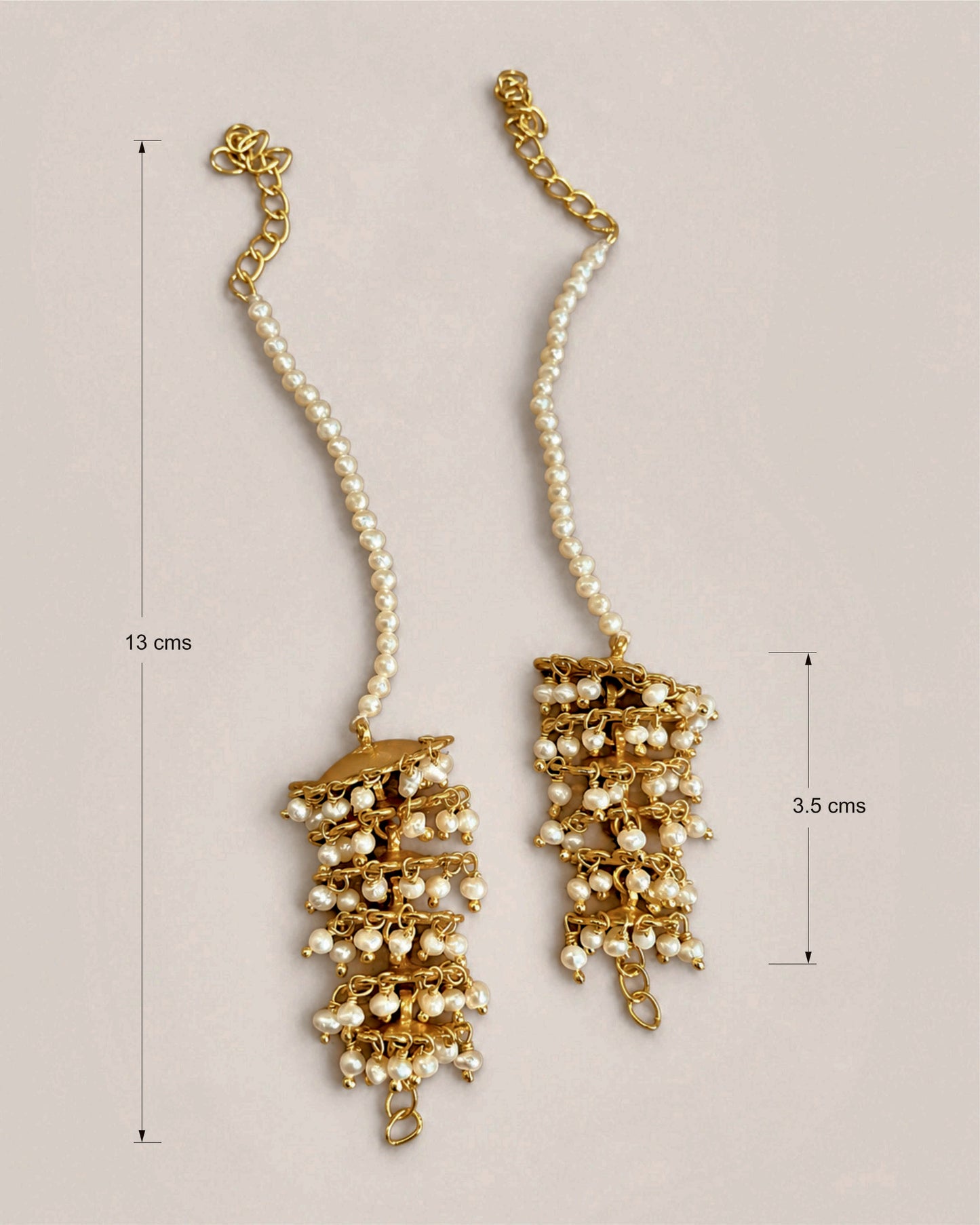Traditional Jhumri Silver Kaanchain with gold finish, handcrafted festive earring chain by NUVI JEWELS