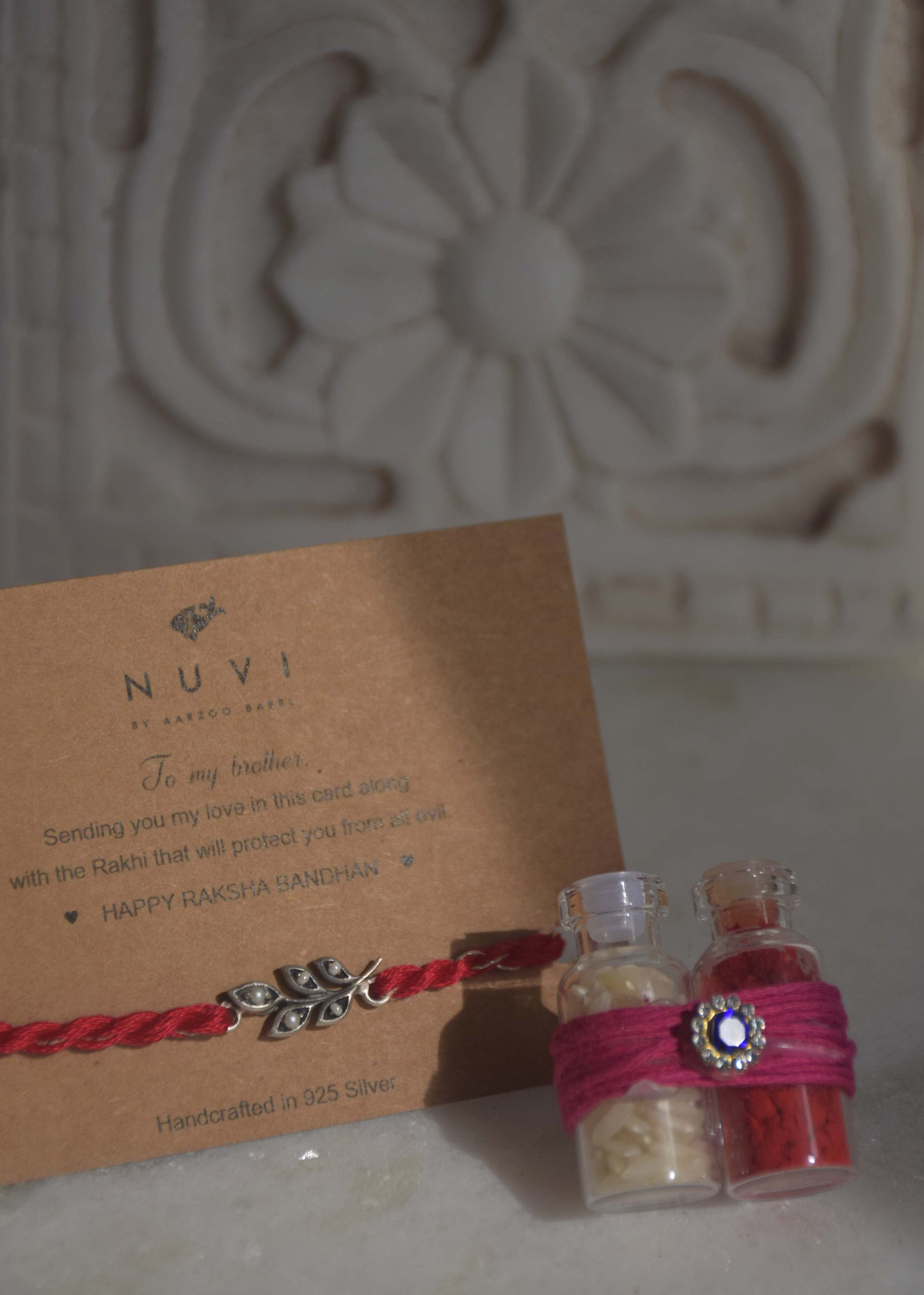 Pearl Leaf 925 Silver Rakhi – Designer Moti Chandi Rakhi Raksha Bandhan 2026 Gift | NUVI JEWELS