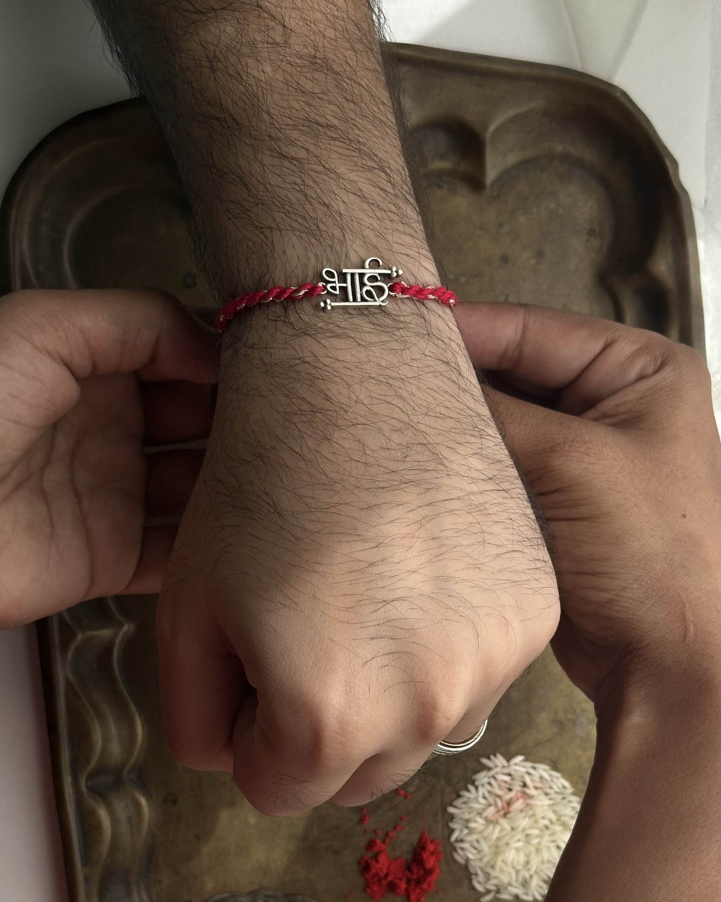 Handcrafted 925 sterling silver rakhi with Bhai charm