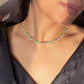Chand Firoza Necklace in 925 silver with 22K gold plating, featuring intricate jadau chand motifs embellished with white jadau stones and a central Firoza stone