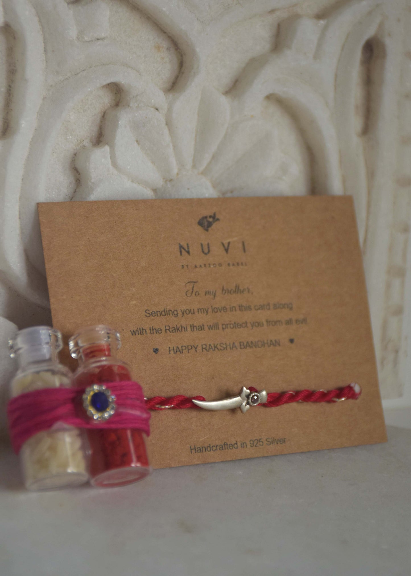 Bold Dagger Silver Rakhi Online – Unique 925 Chandi Rakhi for Brother India NUVI JEWELS
