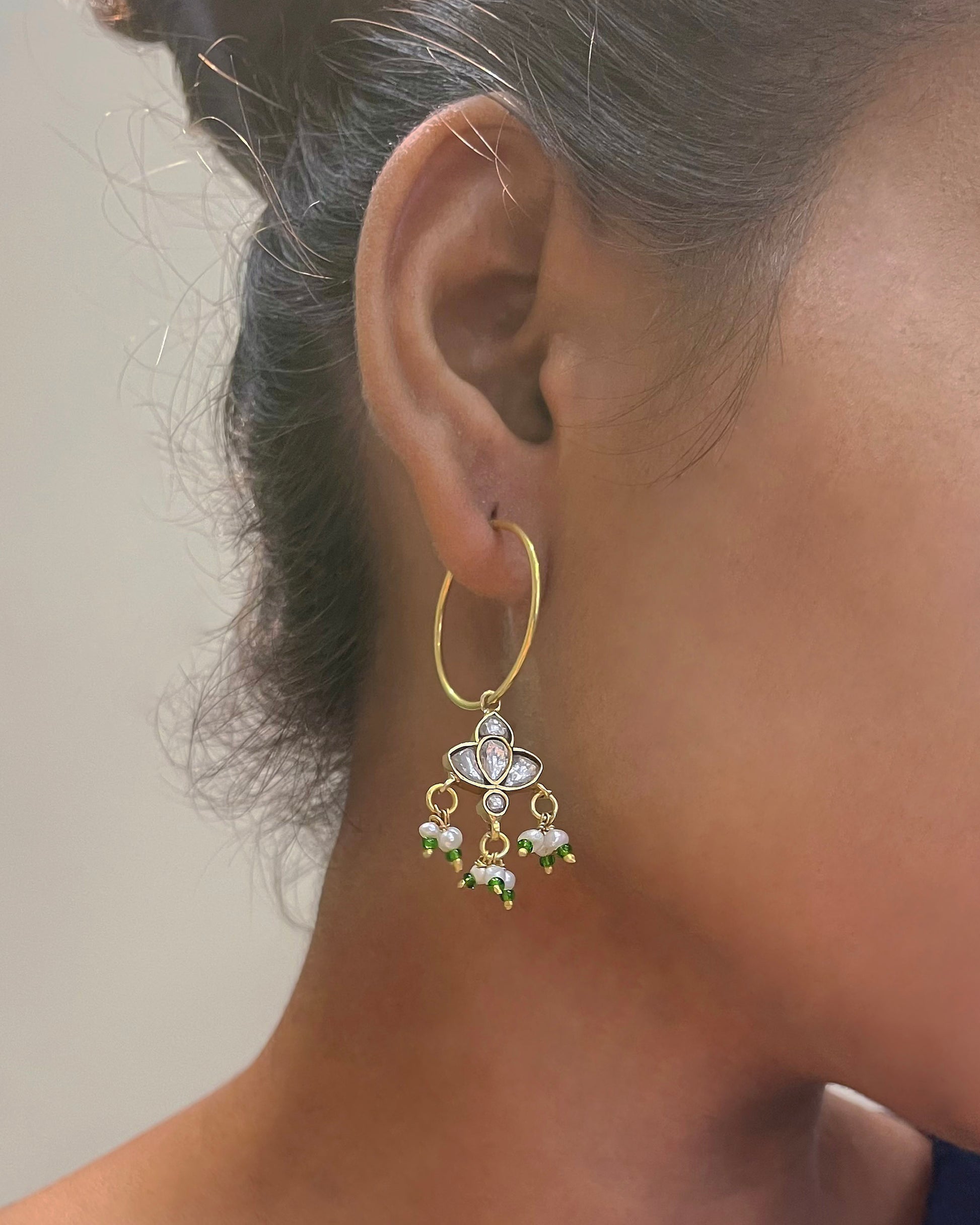 Nuvi Jewels hoop earrings in 925 sterling silver gold plated with hanging freshwater pearl jhumkis