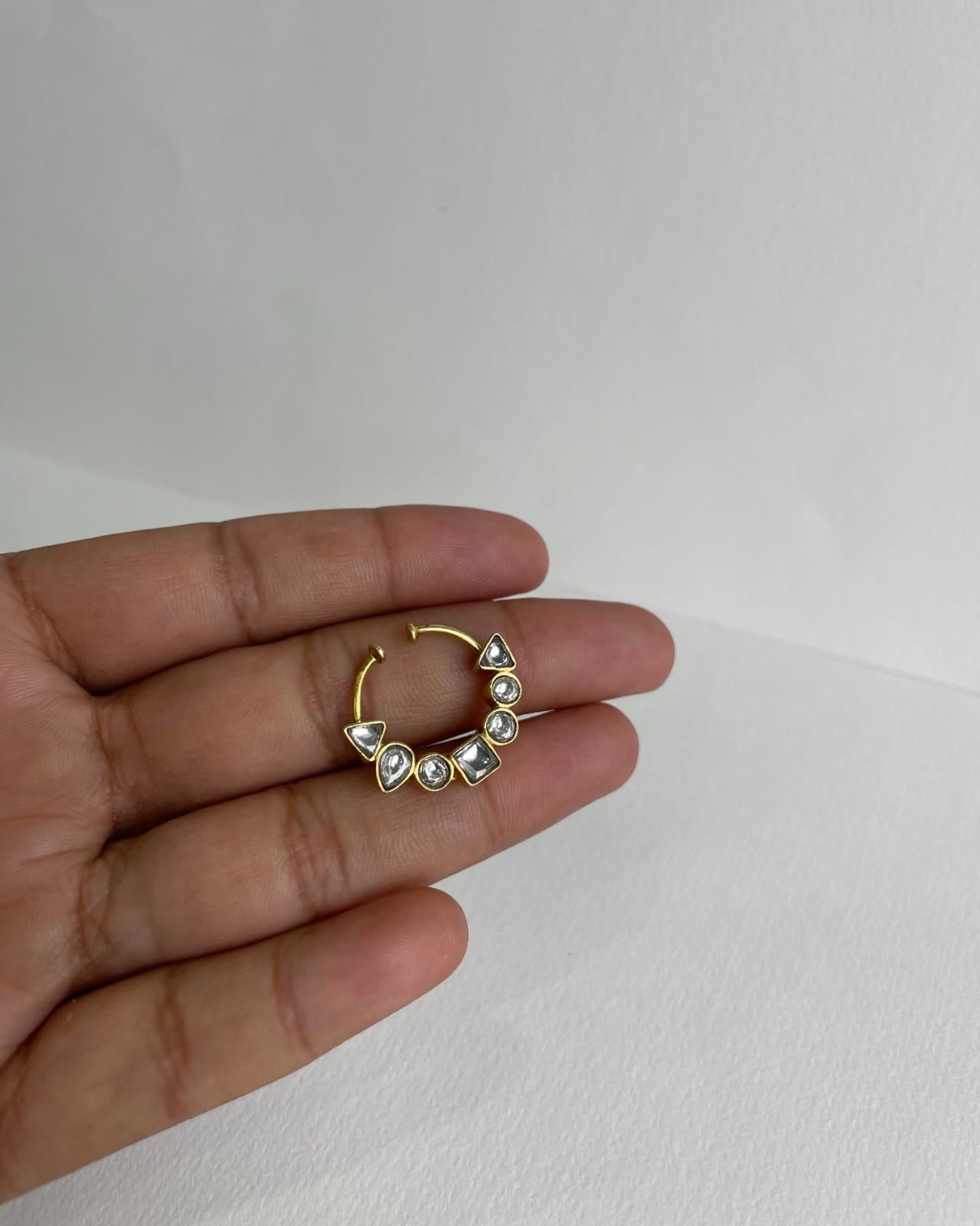 Nuvi Jewels handcrafted nose pin in 925 sterling silver with gold plating and traditional stone work