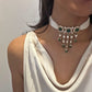 Traditional Nuvi Jewels polki drops choker with moissanite polki, pearls and green aventurine in 925 sterling silver