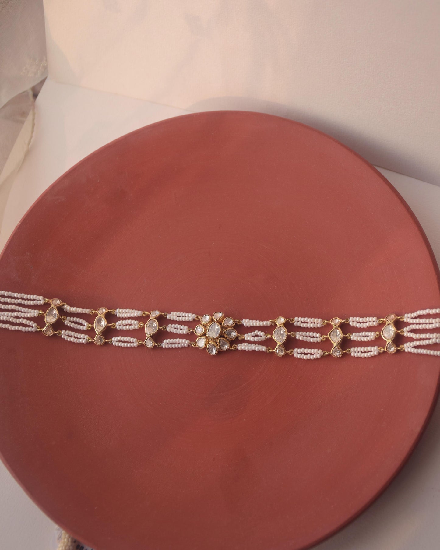 Gold-plated 925 sterling silver moissanite choker with delicate pearl detailing and a minimal, timeless design.