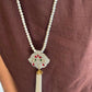 Statement pearl tassel necklace with white quartz pendant, handcrafted in sterling silver by NUVI JEWELS