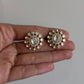 Handcrafted 925 silver Gulrukh ear studs featuring traditional polki stonework and gold polish | NUVI JEWELS