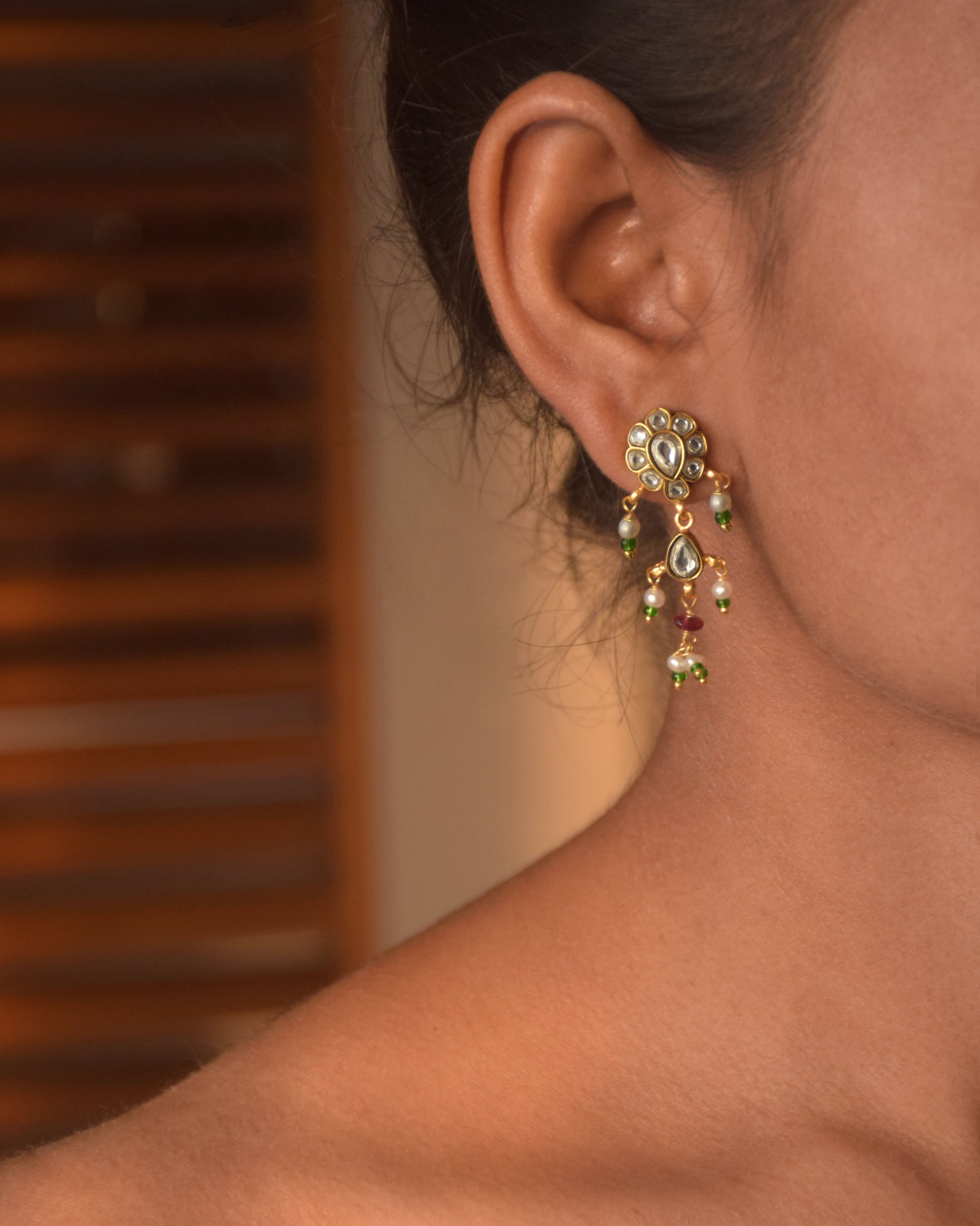 Nuvi Jewels designer 925 silver Jadau earring with heritage-inspired gold plated craftsmanship