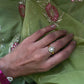 Elegant Nuvi Jewels Kundan Jadau ring in sterling silver gold plated with intricate jadau and kundan stone work