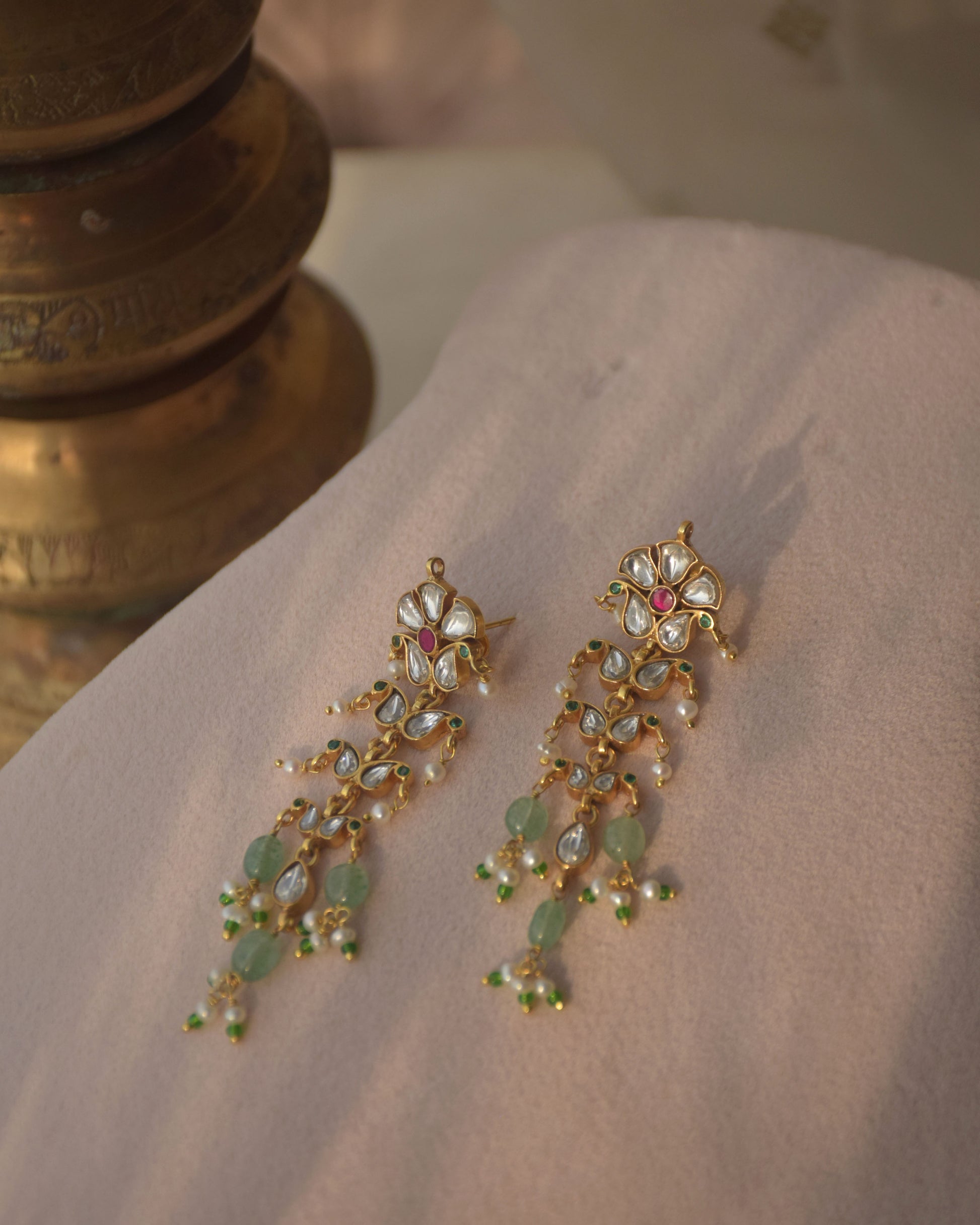 Nuvi Jewels designer Vanya Earrings in 92.5 silver with intricate cascading paisley motifs