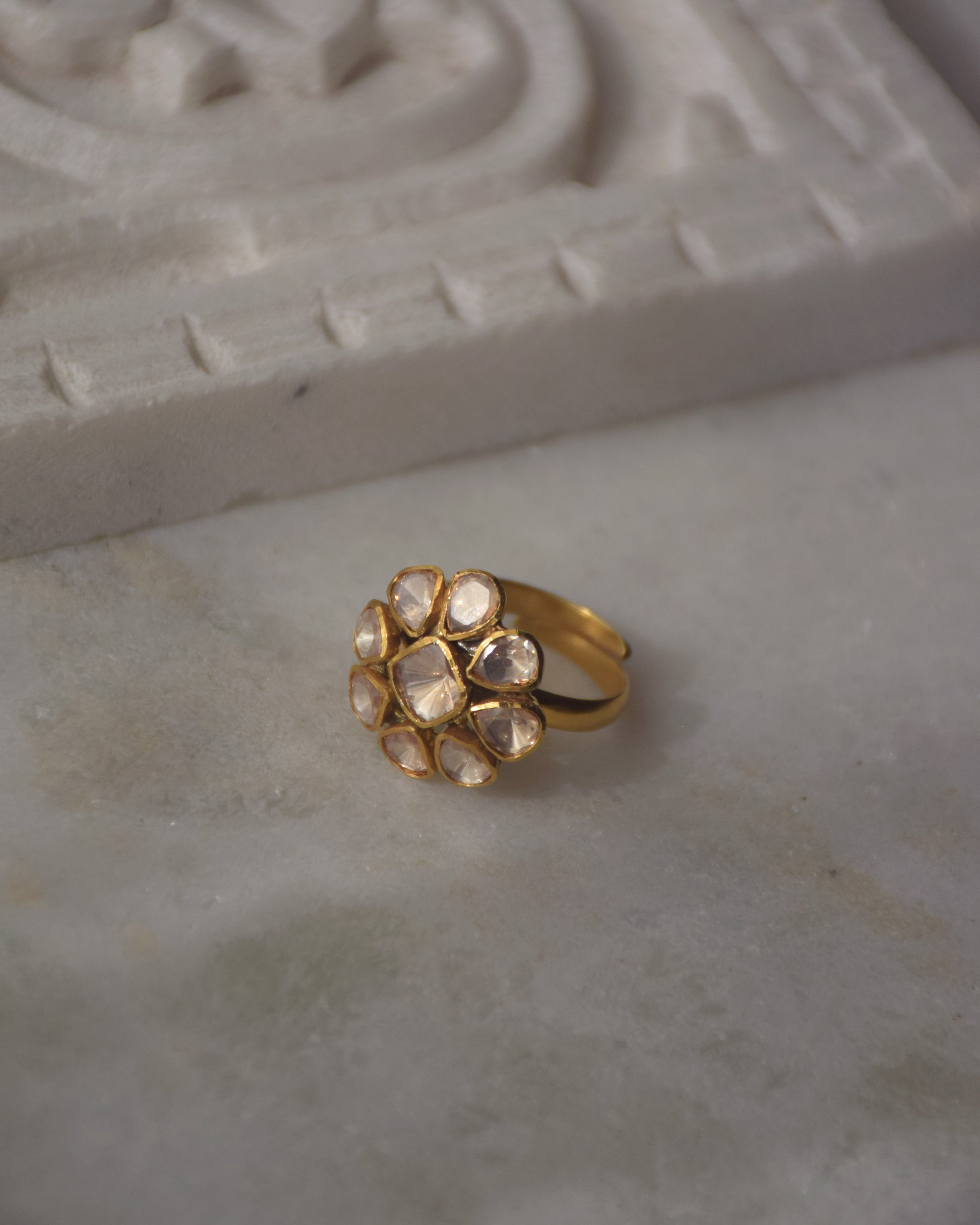 Elegant polki ring from Nuvi Jewels made in sterling silver with moissanite stones