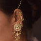 Festive Indian ear chain jewelry with pink meena detailing and gold-polish silver finish | NUVI JEWELS