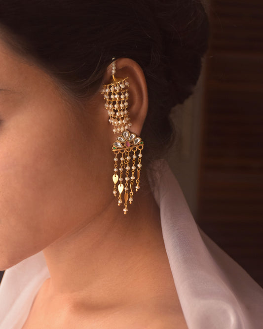 Handcrafted 925 silver Jhumri Kaanchain with delicate jhumki drop and ear chain, festive jewelry by NUVI JEWELS