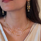 Three-layer silver pearl necklace with circular link work, handcrafted by NUVI JEWELS