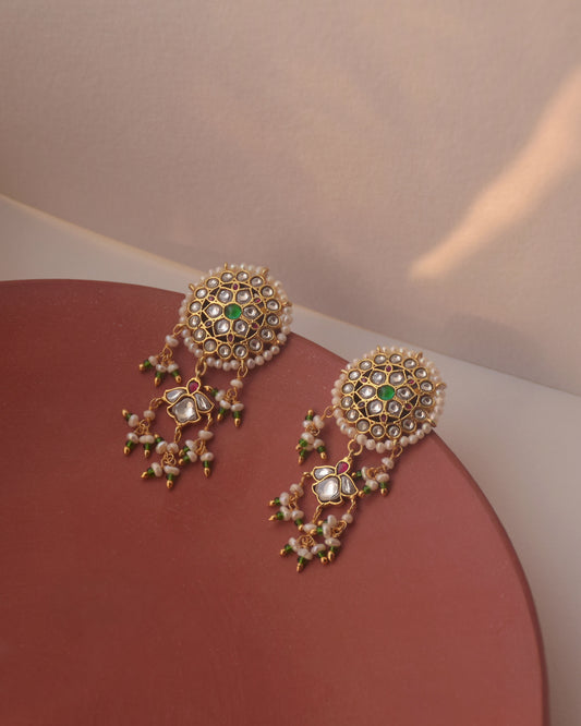 Traditional Nuvi Jewels earrings crafted in 925 silver with gold plating and pearl accents