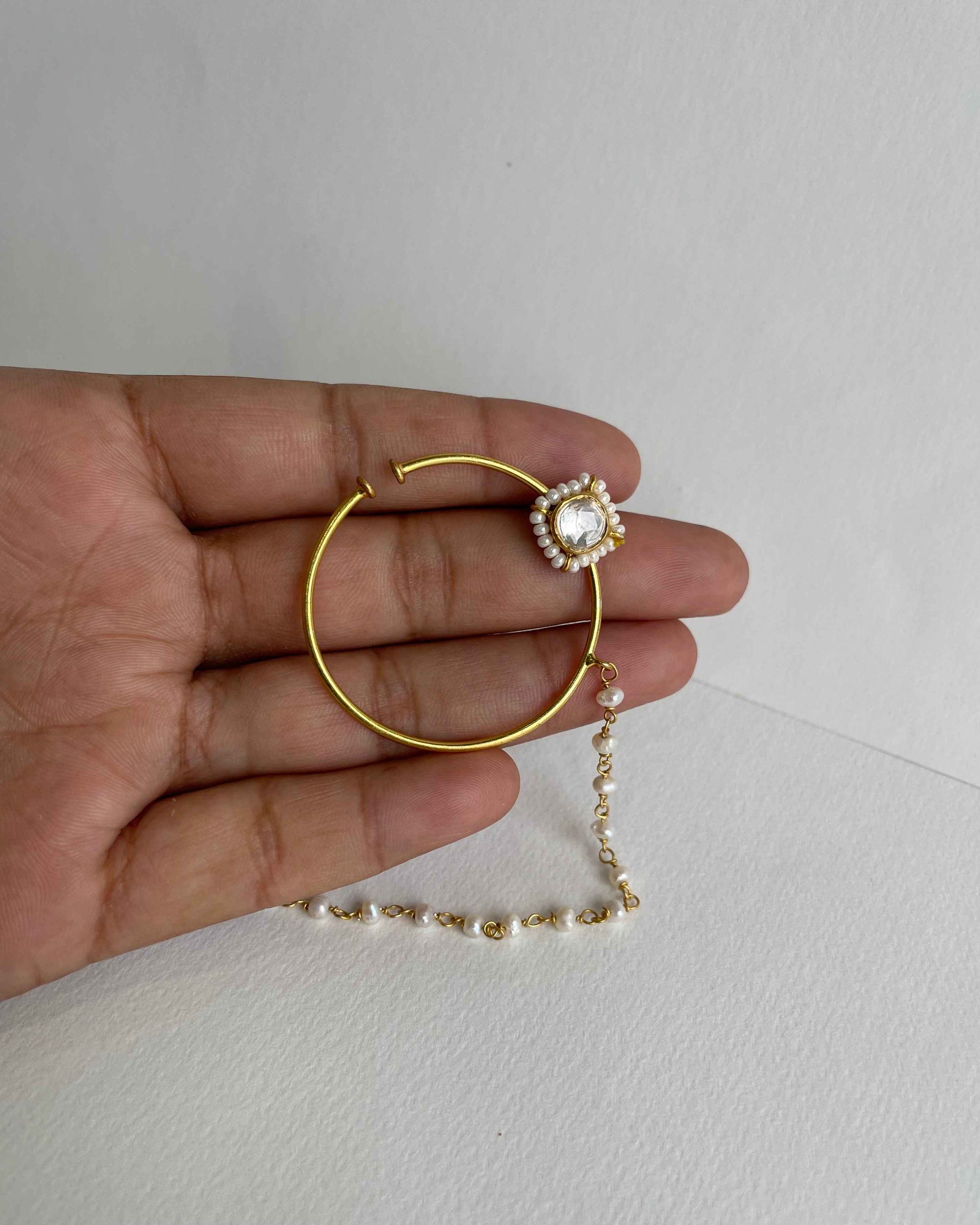 “Nuvi Jewels designer polki nath in 925 silver featuring intricate moissanite polki craftsmanship