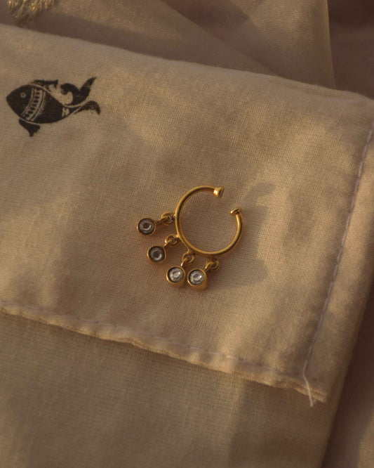 Nuvi Jewels handcrafted 925 sterling silver gold plated jadau nath with traditional detailing   925 pure silver statement jewelry handmade in Ahmedabad
