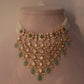 Lavish Nuvi Jewels handcrafted silver Polki choker with gold plating, pearls, Belur Polkis, and green gemstone drops