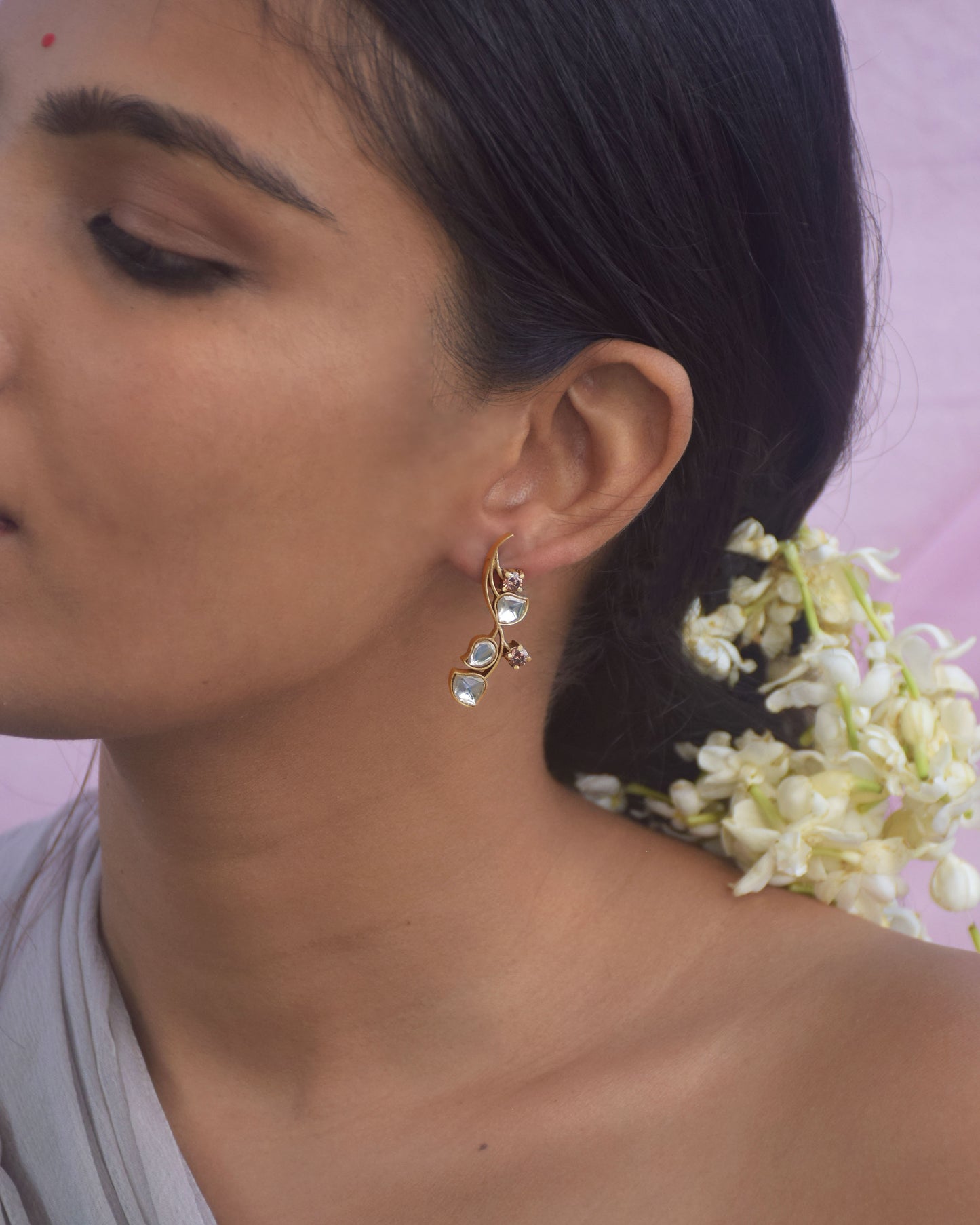 “Nuvi Jewels designer Rohini Earrings in 92.5 silver with delicate flower motifs and intricate handcrafted design