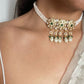 Handcrafted Shyama Choker in 925 silver with pearls, adorned with Jadau stones, green aventurine beads, and pearl tassels, perfect for festive occasions.