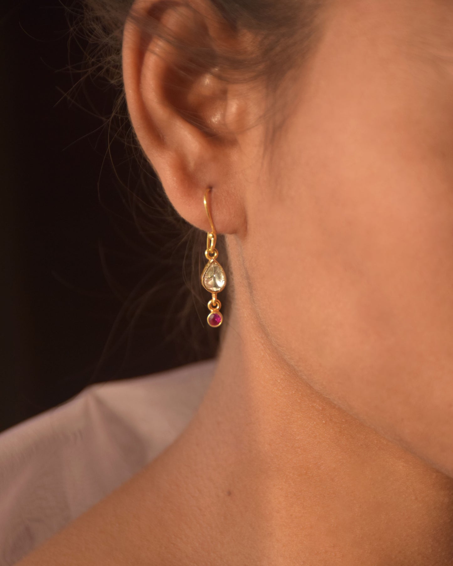 Elegant Nuvi Jewels polki 1-layer fishhoop earrings made in 92.5 silver with gold plated finish