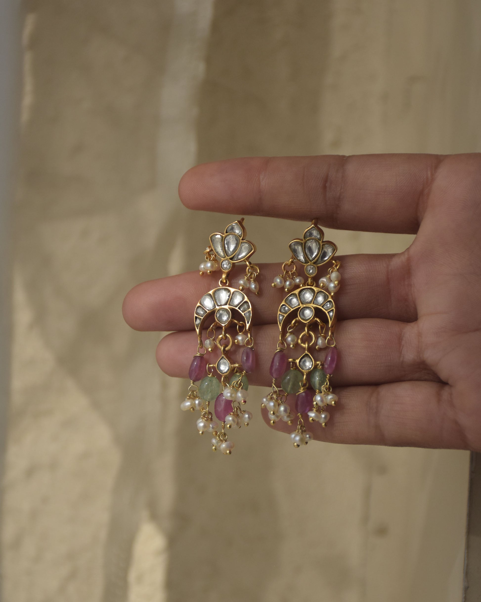 Elegant Chand Fishhoop earrings by Nuvi Jewels in sterling silver with freshwater pearls and multicolor bead accents
