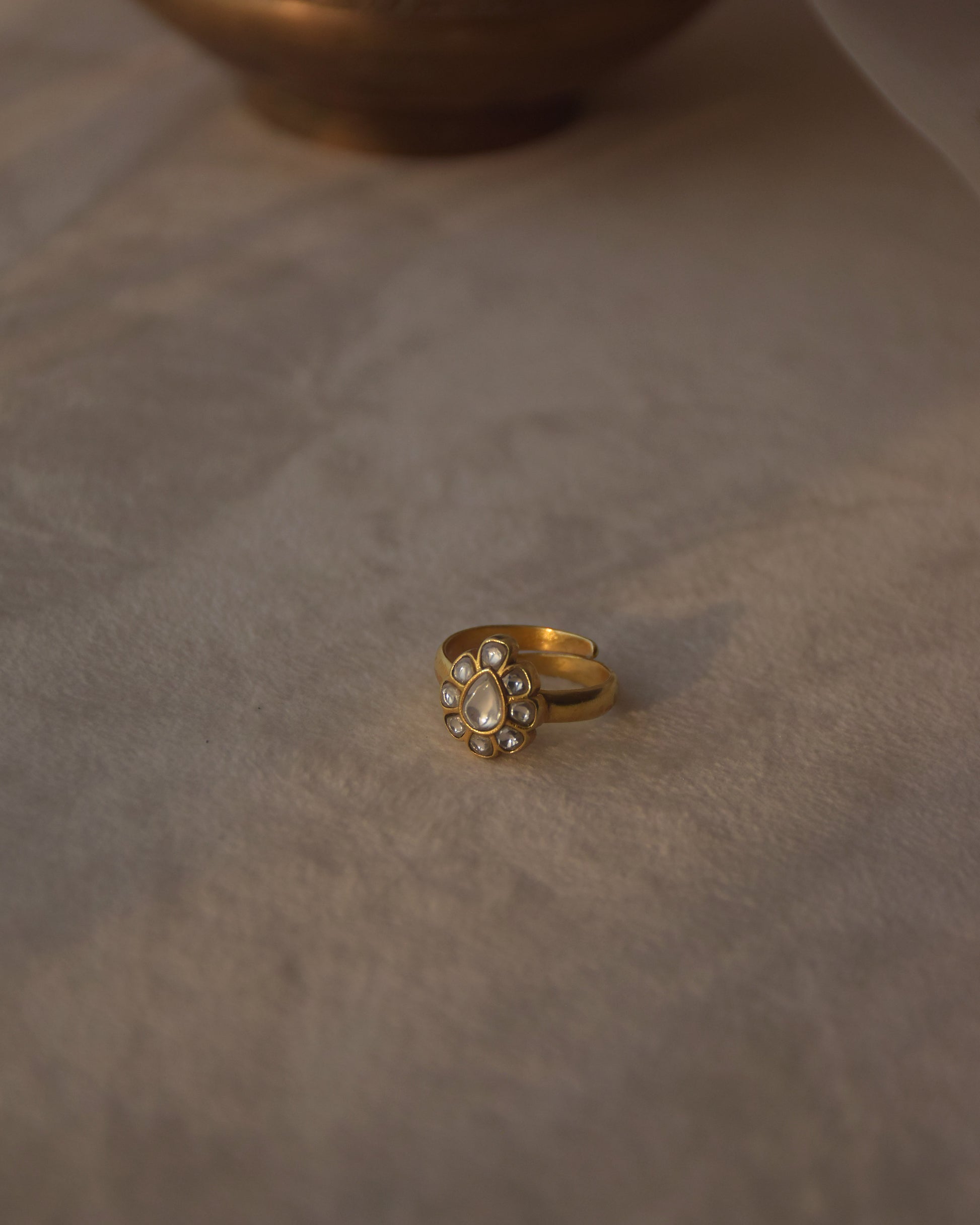 Nuvi Jewels designer Kundan Jadau ring in 925 silver gold plated with traditional stone craftsmanship