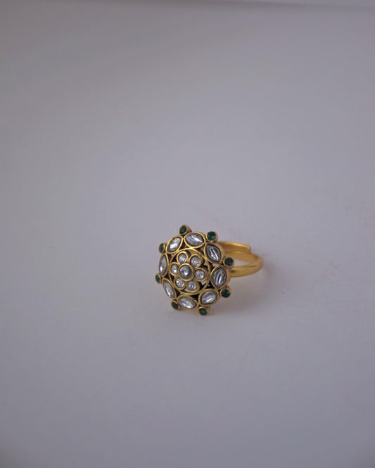 Nuvi Jewels designer jadau ring in 925 silver featuring heritage inspired craftsmanship