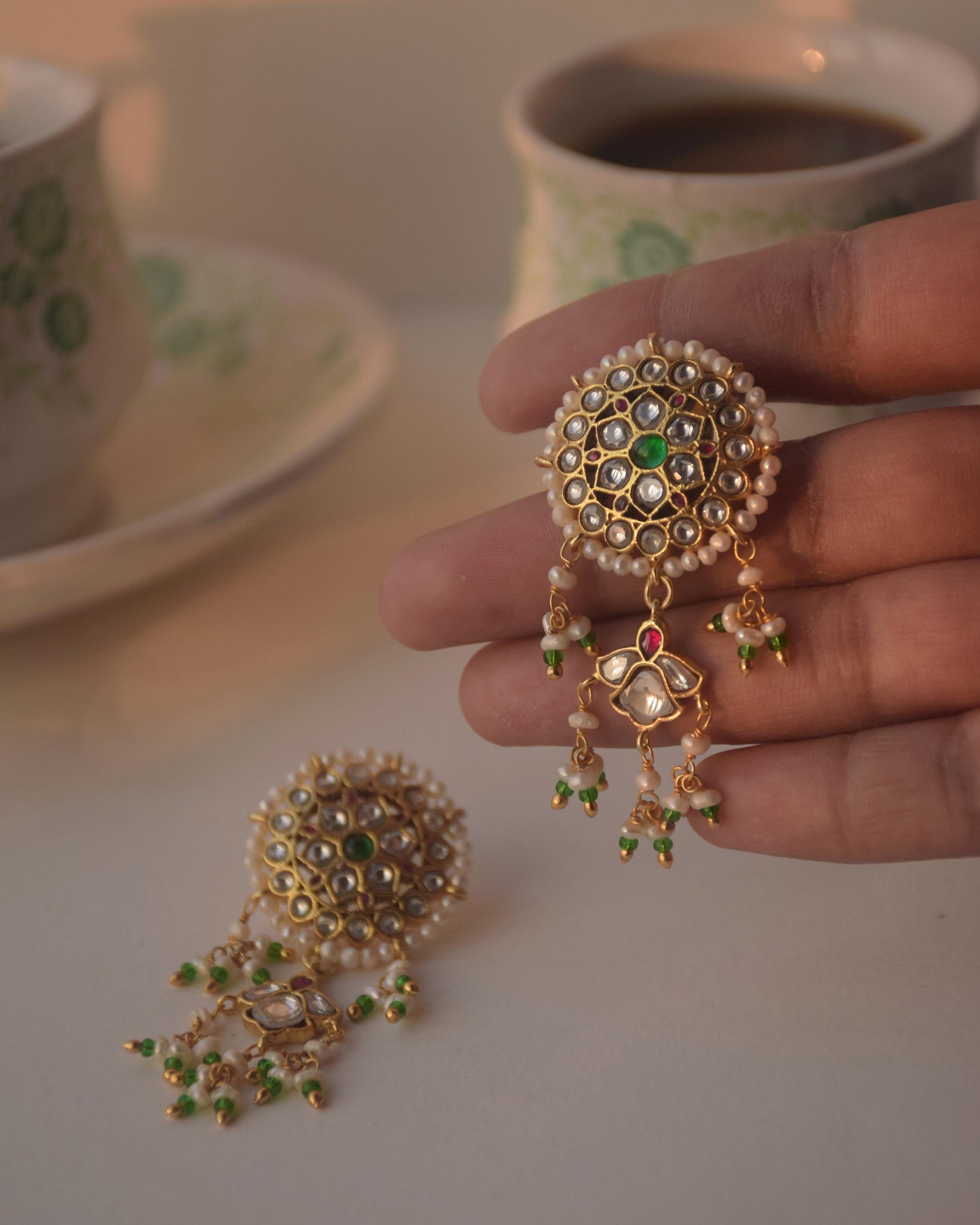 Traditional Nuvi Jewels stud-style dangler earrings with freshwater pearls in 925 sterling silver