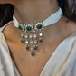 Nuvi Jewels designer polki choker crafted in 925 sterling silver featuring floral moissanite polki, pearls and green aventurine