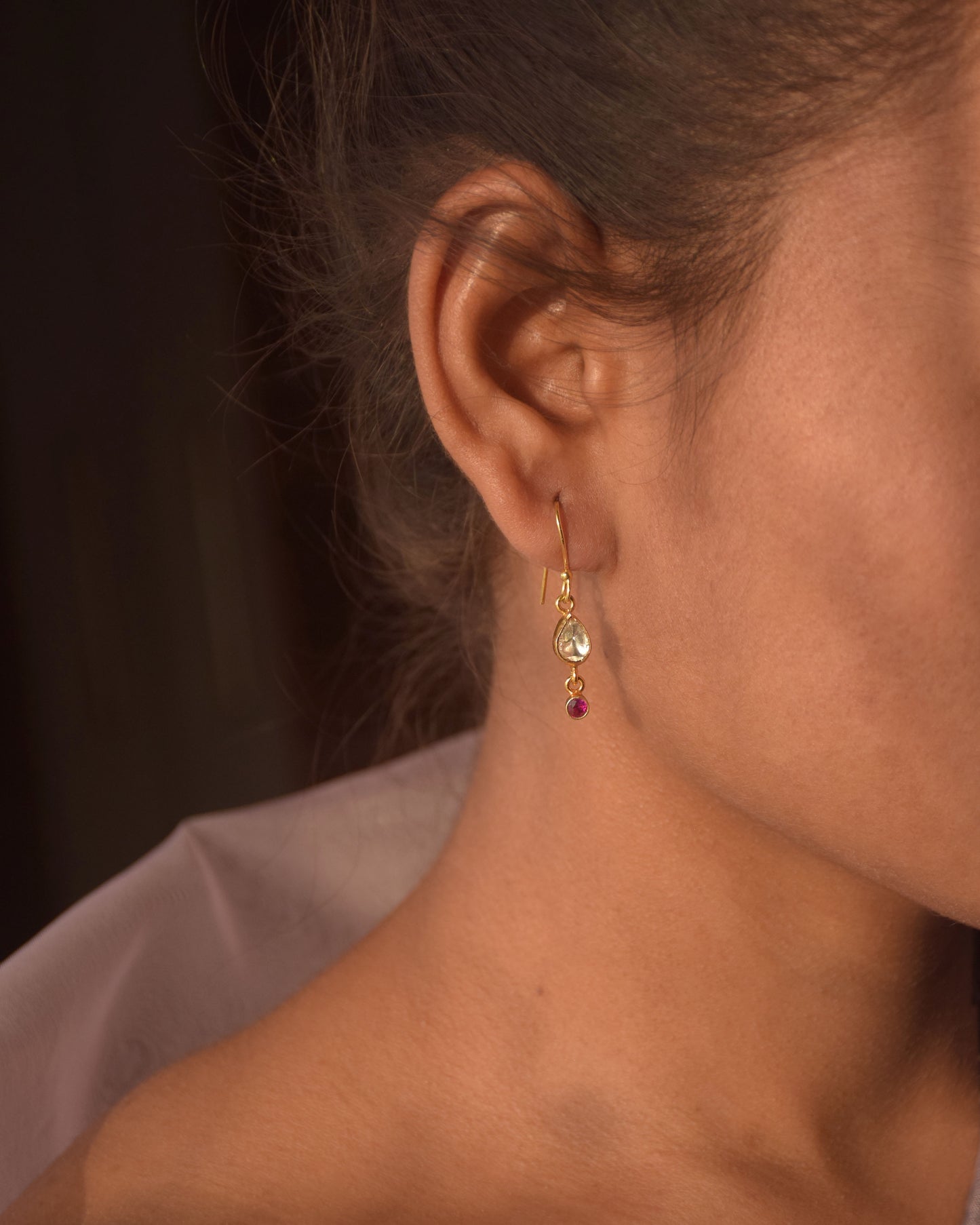 Elegant Nuvi Jewels polki 1-layer fishhoop earrings made in 92.5 silver with gold plated finish