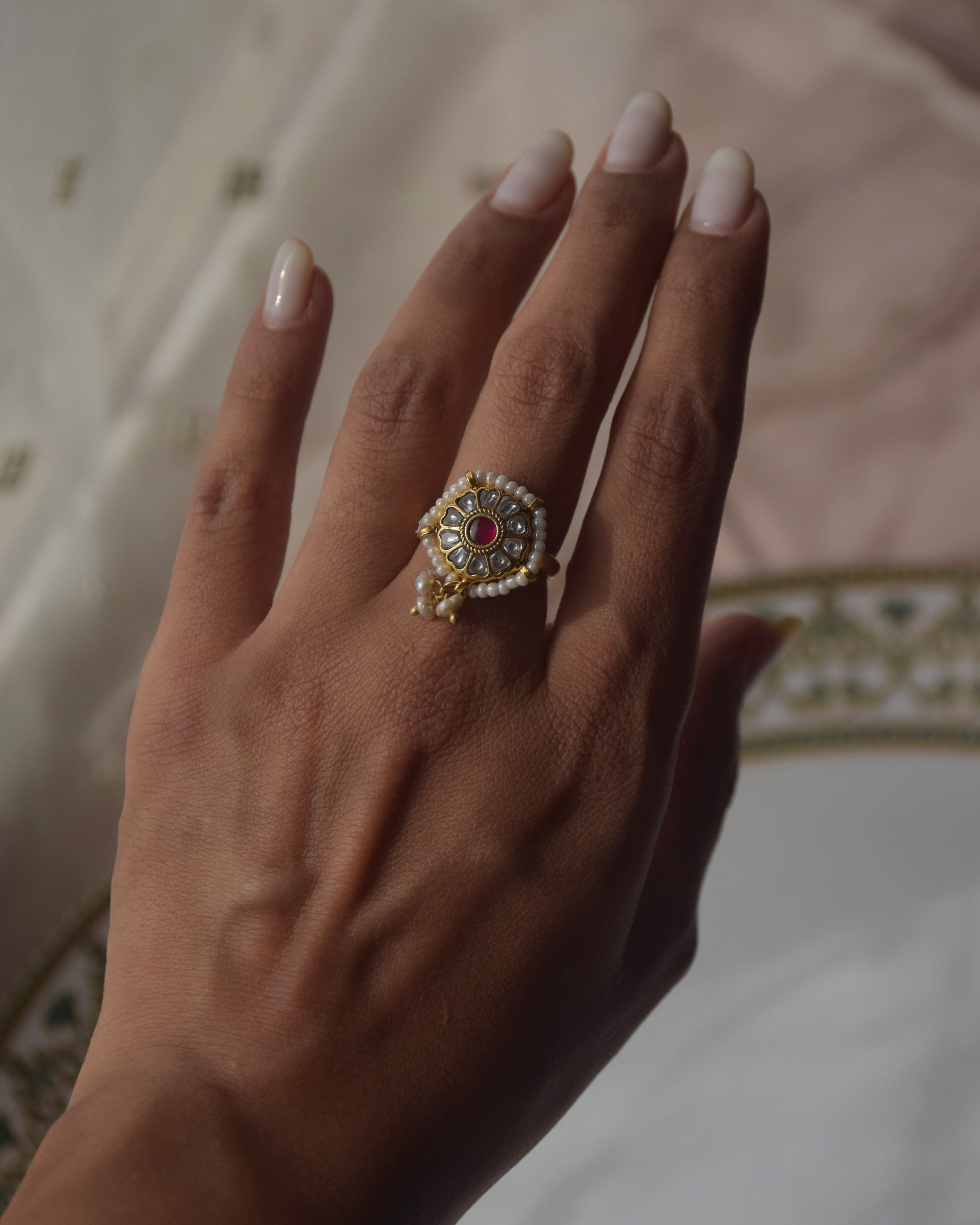 Elegant Nuvi Jewels jadau ring made in 92.5 silver with gold plated finish