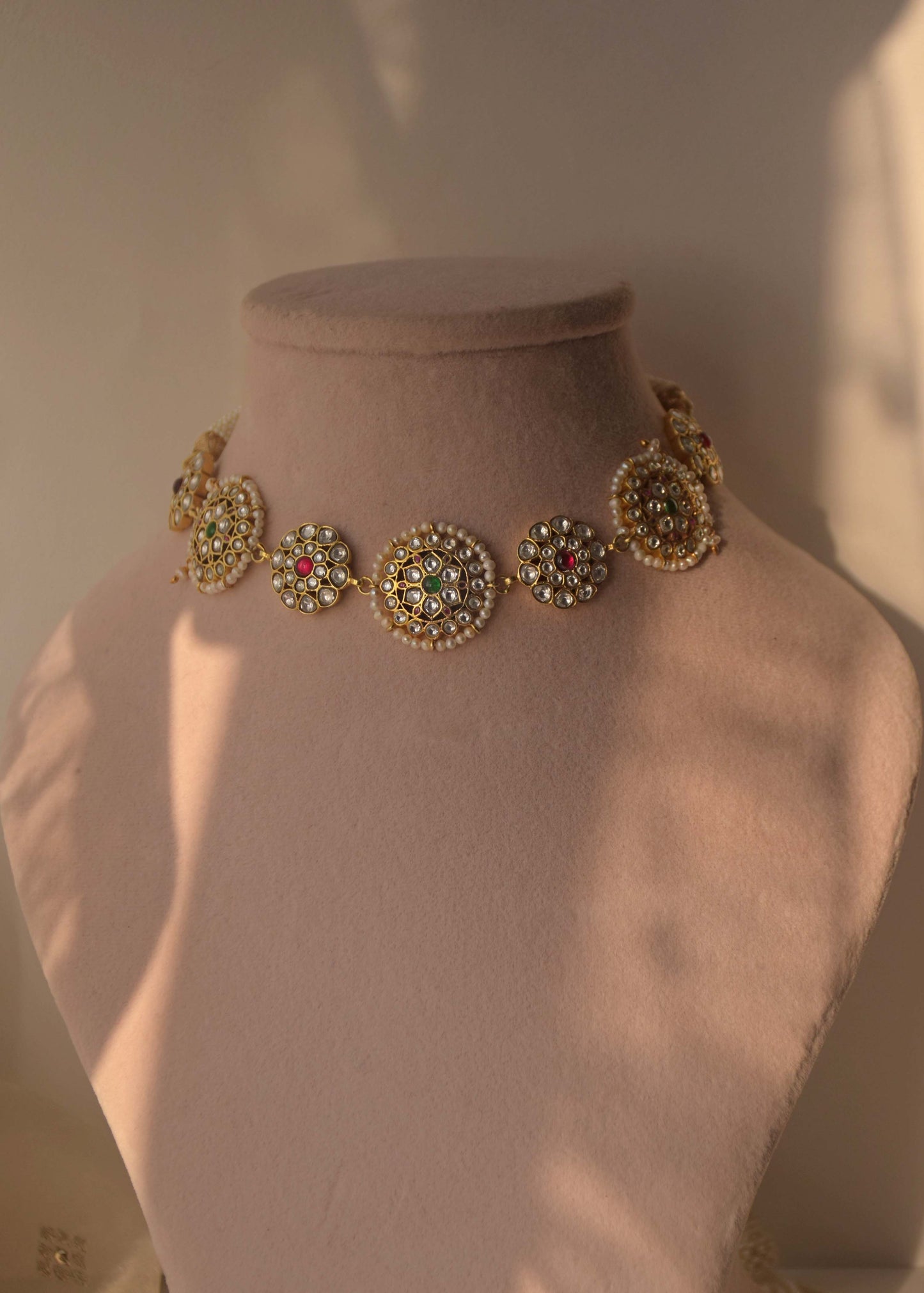 Nuvi Jewels royal jadau necklace in 925 silver gold plated design with traditional stone setting