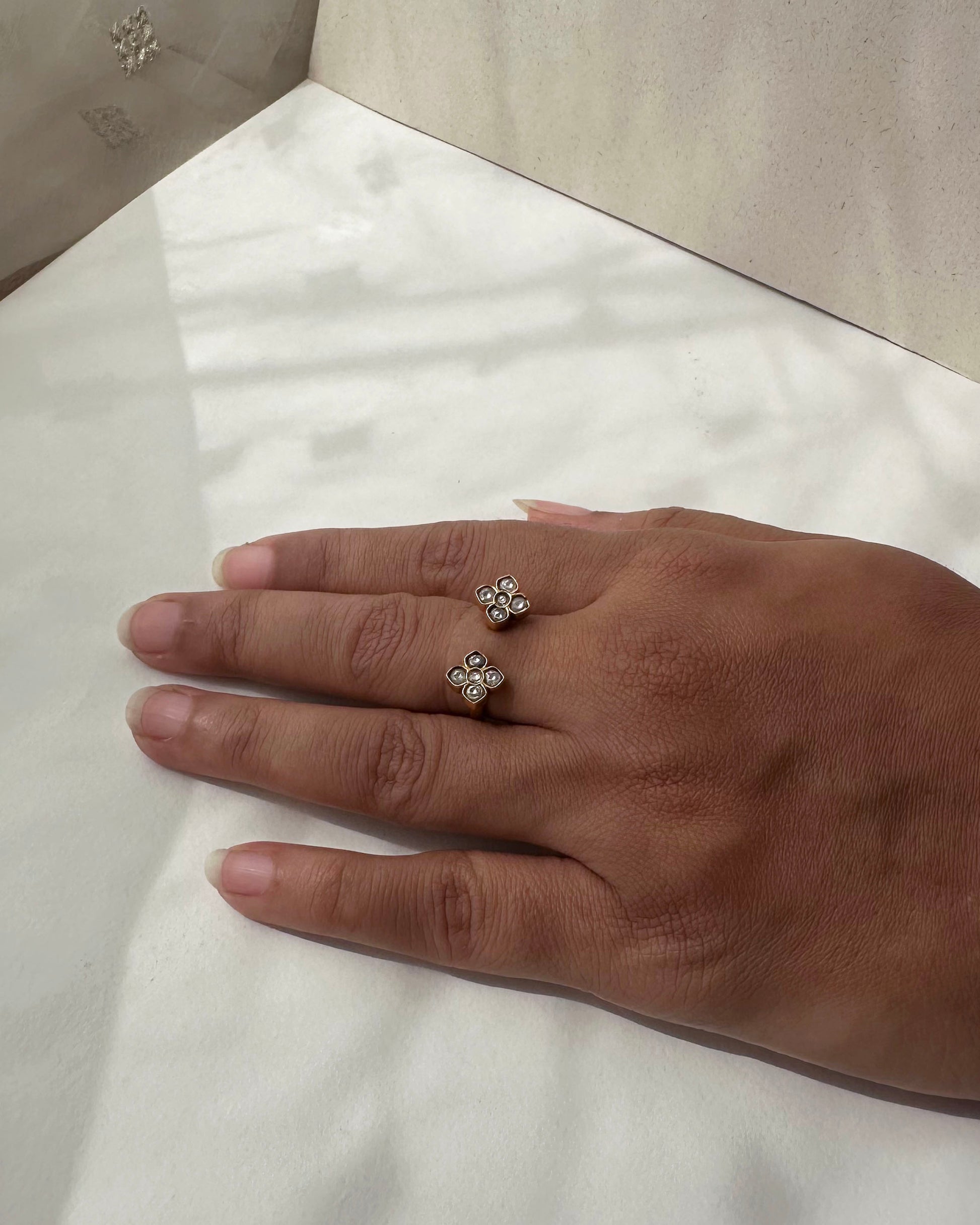 Elegant Nuvi Jewels jadau ring crafted in sterling silver with gold plated finish