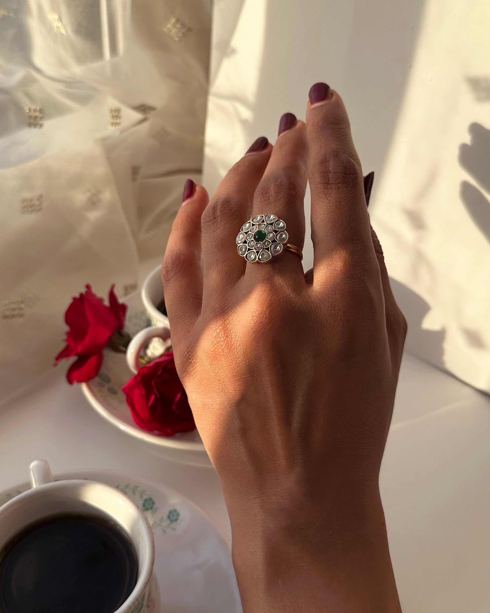 925 Sterling silver ring in Jadau Kundan work by Nuvi jewels Ahmedabad